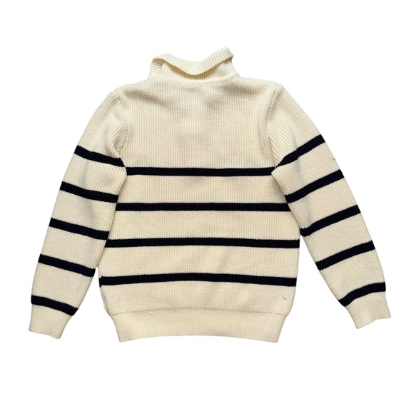 Dazy Quarter Zip Striped Polo Neck Sweater In Beige & Black - Picture 2 of 6